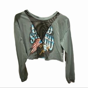 Cropped band-like long sleeve t-shirt